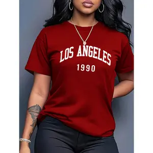 Minimalist English Letter Print Casual Crew Neck Short Sleeve T-Shirt Top