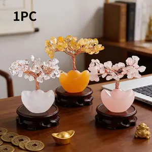 Natural Crystal Tree Energy Stone, Copper Wire Wrapped Colorful Yuanbao, Feng Shui Ornament for Yoga & Home Decor