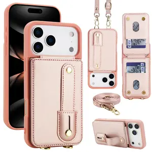 Wallet Case for iPhone 17 Series, Magnetic Flip Cover with Card Slots & Stand, Detachable Lanyard, Fits 17 Pro Max/air/pro