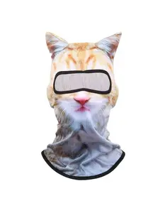 BEIGE. WHITE CAT HEAD MASK FOR SKIING