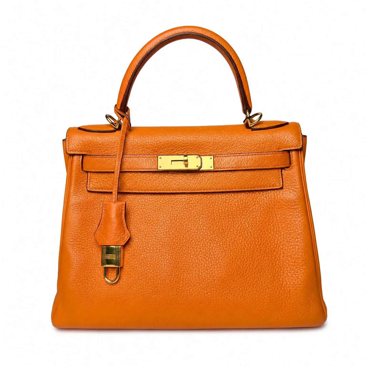 Pre-owned HERMÈS X Top Handle Bags Clemence Kelly II Retourne 25 Handle Bags Orange 2606270015