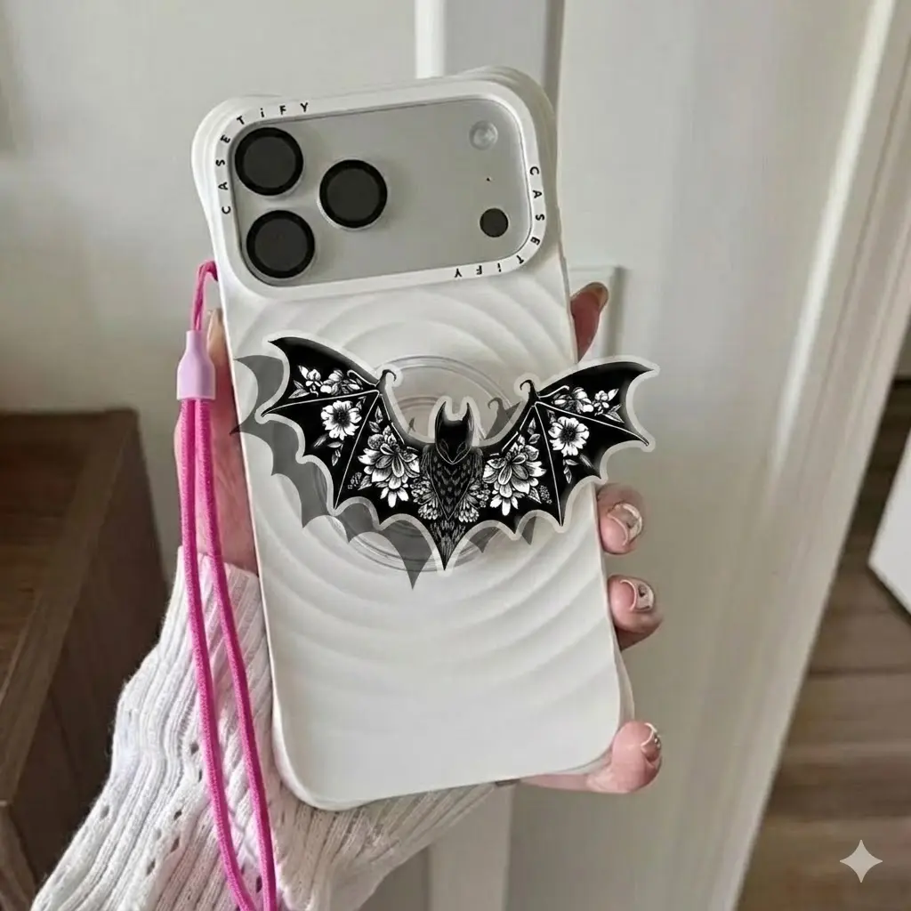 Floral Black Bat Spooky Kindle Grip Books Bookish Magnetic Kindle Grip Book Lover Kindle Accessories Phone Holder PopSocket Phone Grip Magnetic Pop Socket Phone Grip