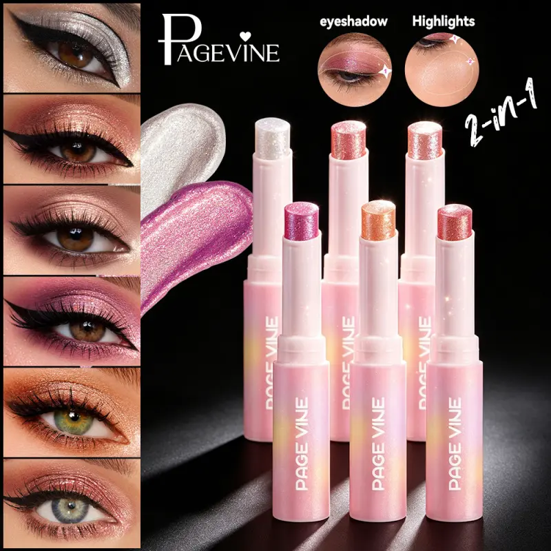 1PC PAGEVINE 2 In 1 Glitter, sparkly shimmer eyeshadow Multichrome Glitter Eyeshadow Highlighter Stick, 6 Shades Long Lasting Shimmer Eye Face Makeup, Daily Party Shimmer Makeup