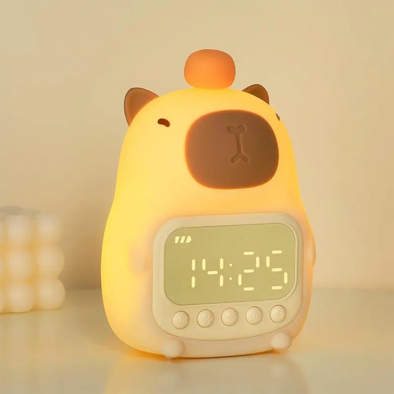 2-in-1 Night Light & Alarm Clock, Cute Capybara-shaped LED Alarm Clock for Bedroom Bedside, Digital Display Alarm Clock & Kids Sleep Trainer, Tap-Activated Wake-Up Night Light, Suitable for Bedroom, Study, Living Room, Decor, The Perfect Gift of Choi