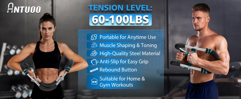 Men's Arm & Chest Trainer, Portable Spring Resistance Home Gym Equipment - 3 Adjustable Levels 60-100LBS, Muscle & Strength Building, Ideal Gift