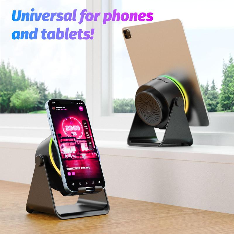 【Valentine's Day gift】Lentorgi 5-in-1 Wireless Induction Bluetooth Audio Speaker, Phone Stand Ambient Light, Surround Sound 360° Rotation Rechargeable Hands-Free Calls For Bedroom, Office, Kitchen, Camping, Yoga, Cooking Gifts for Men, Women, Elderly