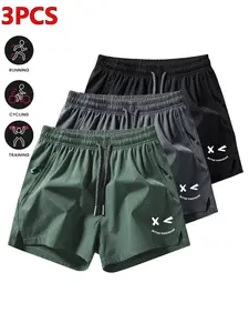 Men's Running Sports Shorts Set - 3 Piece Quick-Dry Breathable Outdoor Shorts with Zipper Pocket & Elastic Waistband for Summer Activities