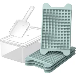Mini Nugget Ice Cube Tray, Nugget Ice Cube Tray with Bin, Crushed Ice Tray Making 4×117 PCS Icecube, Easy Release Ice Maker Trays