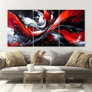 2D Flat 3-Piece Framed Canvas Wall Art Abstract Art Wall Decoration Living Room Red Canvas Wall Art Black and White Painting Artwork Modern Living Room Bedroom Hanging Print Gift Ornaments Artistic Photo