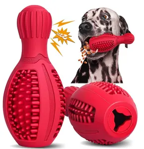 Dog Chew Toys for Aggressive Chewers, Treat Dispensing Slow Feeder Indestructible Durable Rubber Teeth Cleaning Tough Dog Puzzle Toys, Interactive Squeaky Dog Toy for Medium/Large Breeds