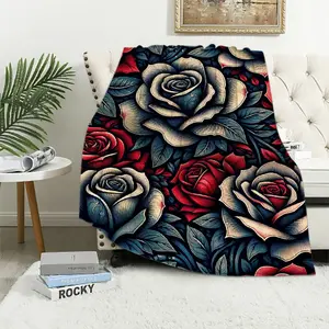 Heavy Fleece Blanket, Plush Velvet Korean Style Mink Blanket, Two Ply Reversible Raschel Blanket - Silky Soft Wrinkle and Fade Resistant Thick Bed Blanket, Black FloralFather's Day Thanksgiving Halloween Valentine's Day Holiday Gifts tiktokshopspringglowu