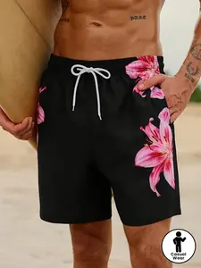 Men's Floral Beach Shorts, Summer Vacation Casual Short Pants, Flower Design, Fashion Trendy Style, All over Print, Fitted H-Type
