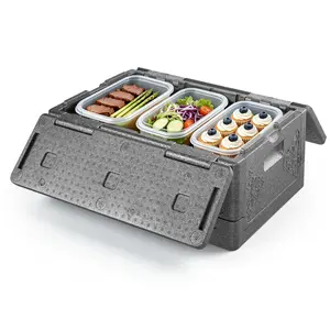 Collapsible Insulated Food Warmer, 40 Qt Non-Electrical Thermal Carrier, Lightweight And High-Rigidity EPP Hot Box For Delivery, Transport, Catering And BBQ Events, Keeps Food Warm Or Cold For 4 Hours (Gray)