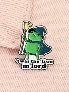 Grumpy Frog Wizard Enamel Pin Funny Quote ’Twas The ’Tism M’Lord Mental Health Awareness  Cartoon Animal Alloy Brooch Lapel Backpack Badge Fashion Jewelry Accessories Gift for Friends Durable Metal Pins