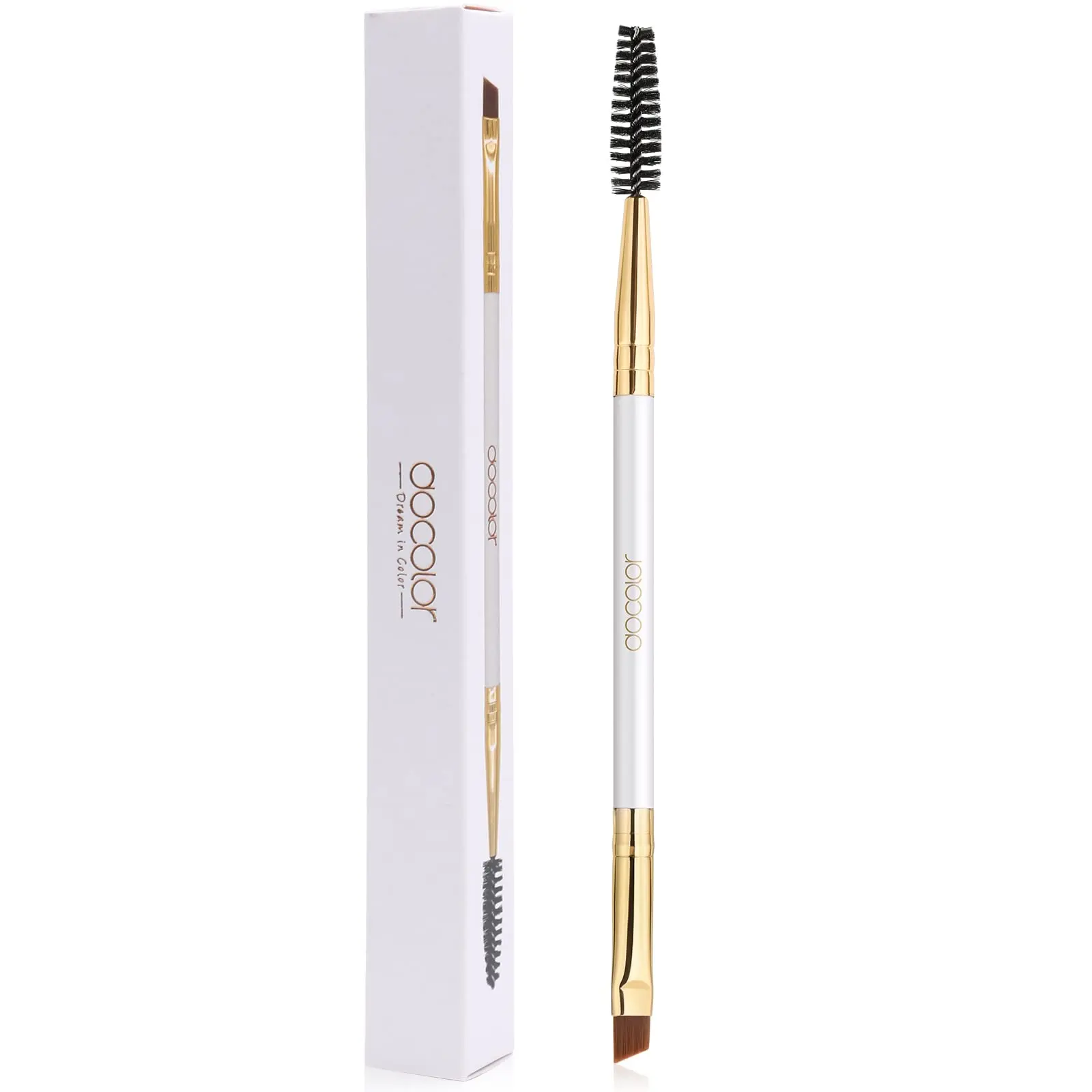 docolor Duo-Angled Eyebrow Brush with Spoolie - Professional Makeup Tool for Eyebrow Grooming and Application