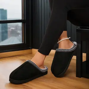 Women's Plush Lined Warm Home Slippers - Soft Soles, Non-Slip, Solid Color Mute Shoes