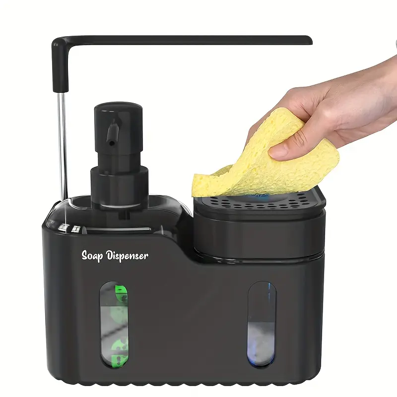 Hand Soap and Dish Soap Dispenser Set for Kitchen, Dual Soap Dispenser with Sponge Holder & Dishcloth Holder, Dual Soap Pump, 4-In-1 Organizer, Home Cleaning Gadget, Home Goods, Bathroom Accessory
