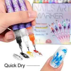 Cutics 12 Color Nails Doodle Pen for Nails DIY Art Quick Drying Acrylic Painting , 3D Dot Embroidery MMA Acrylic Nail Marker On Nails Quick Drying Dot Stitching Nail Art Pen Home Salon DIY Use Nails Care Manicure Polish Cosmetic Smooth days
