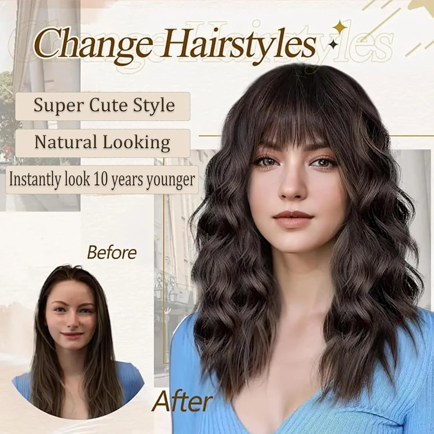 Bangs Hair Clip In 100% Human Hair Dark Brown Wispy Curved  display picture 2