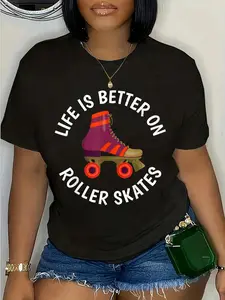 100% Cotton Life is better on Roller Skates Roller Skating T-Shirt Round Neck Short Sleeve T-Shirt Women's Men Graphic Tee