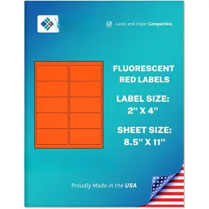 Bright Neon Color Fluorescent Stickers - 2" x 4" s - (Red Fluorescent, 250 s)