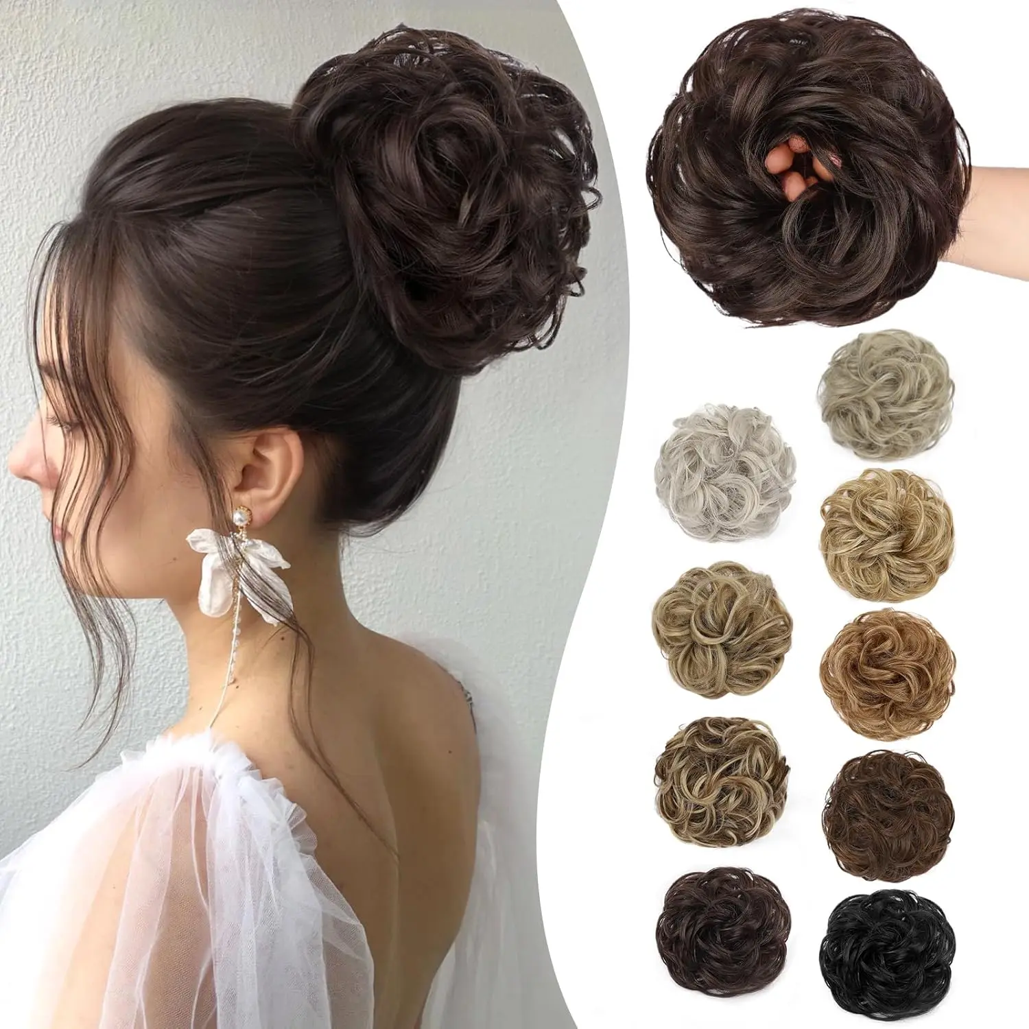 Messy Bun Hair Piece Wavy Curly Scrunchies for Women Hair Bun Hair Piece with Elastic Band Scrunchies Stretchy Fluffy Chignon Ponytail Hairpieces Updos for Women