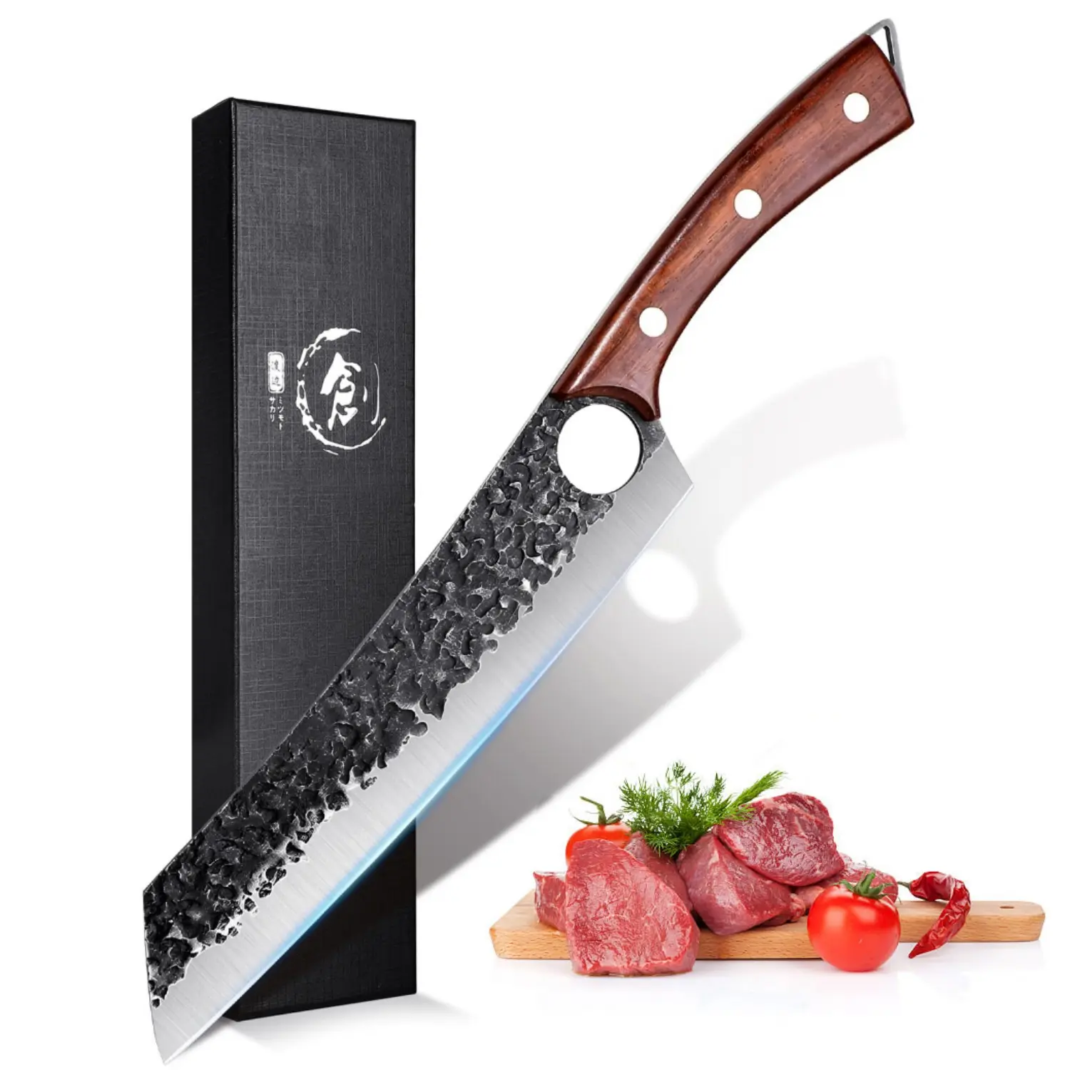 Purple Dragon Hand-Forged 8.5" Chef Knife with Wooden Handle - High Carbon Steel Full Tang Design Perfect for Chefs Home Cooks or Holiday Gifts, Perfect Father's Day  Gift!