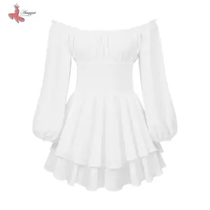 Ladies Loose Ruched Jumpsuit, Summer Women Lace Boat Neck Long Sleeve Elastic Waist Flouncing Bodysuit Siamese Trousers(Raincoats)