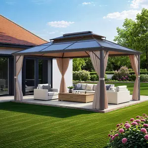 10'x13' Hardtop Carport, Outdoor Polycarbonate Double Roof Gazebo with Durable Aluminum Frame for Backyard, Deck, and Patio