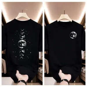 Front And Back Moon Phase And Single Moon Print Celestial Artwork Relaxed-Fit T-Shirt For The Person Who Loves Mystical, Low-Key Designs With A Cosmic Edge