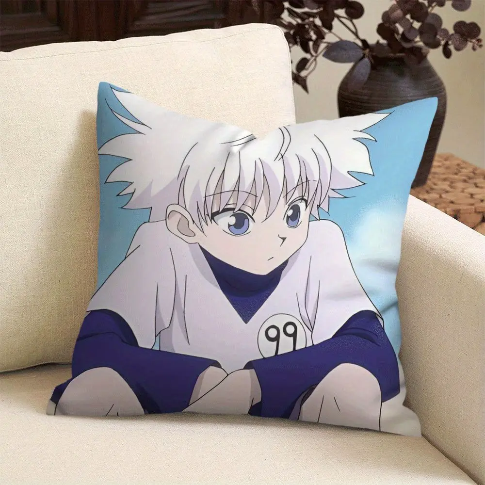 1pc Killua Anime Throw Pillow Cover, 45cmx45cm/18inx18in - Traditional Style Character Design, White & Blue Accents, Zipper Closure, Machine Washable, All Seasons Bedding Decor, Birthday or Christmas Gift (Pillow Insert Not Included), Anime Characters