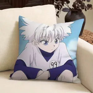 1pc Killua Anime Throw Pillow Cover 18x18 Inch - Traditional Style Character Design with White & Blue Accents, Zipper Closure, Machine Washable for Bedroom, Living Room, Sofa, Office - Birthday or Christmas Gift (Pillow Insert Not Included)