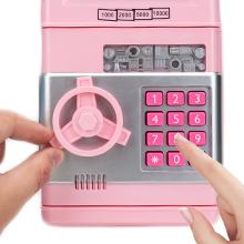 Plastic ATM Piggy Bank for Kids – Electronic Password-Secured Cash Coin Saving Box, Light Home Decor & Gift for Daughters (Pink)