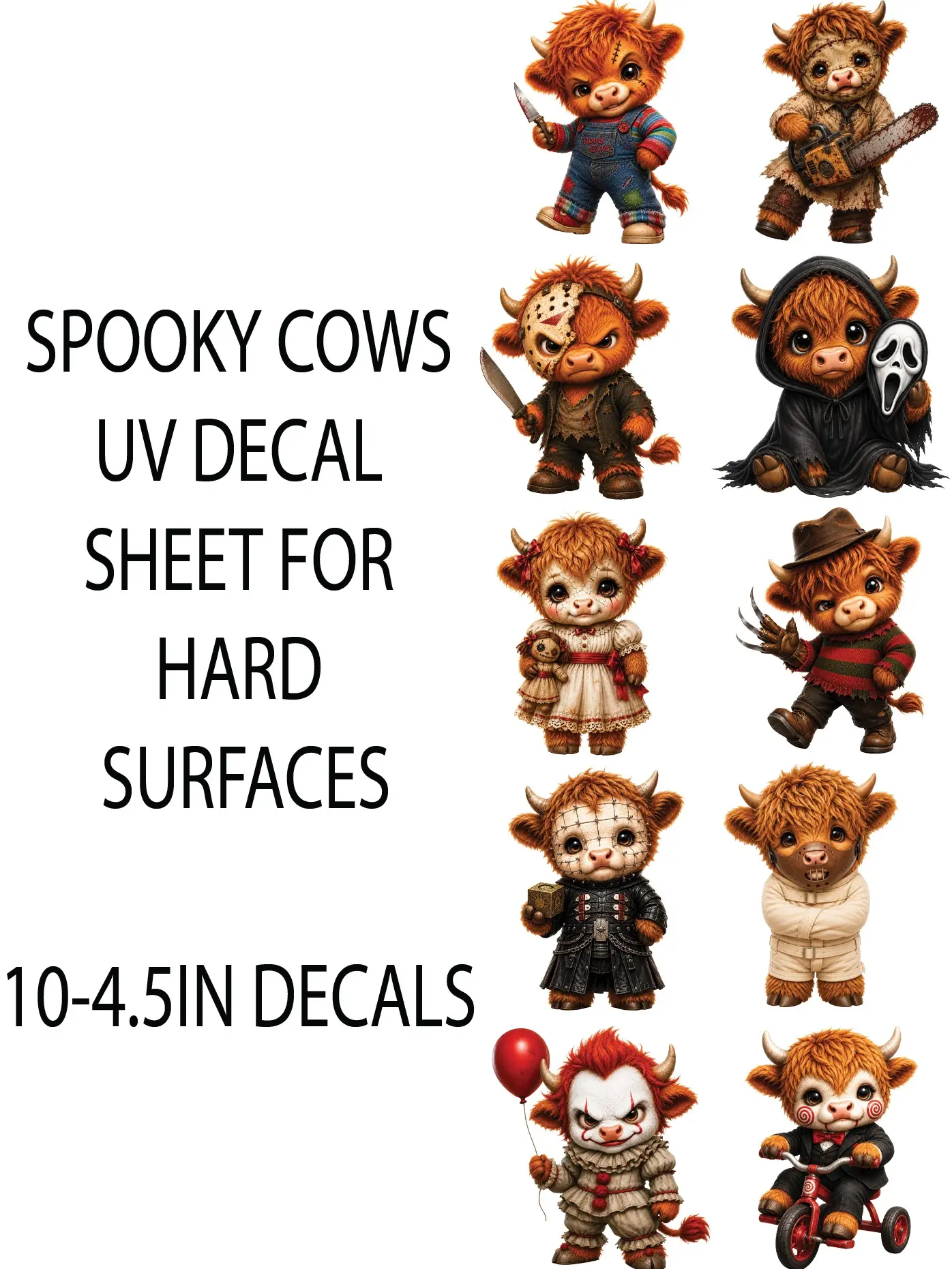 Spooky Cow UV Decal Sheet, Adhesive Stickers for Hard Surfaces - DIY Scrapbooking & Stamping Toy Accessory