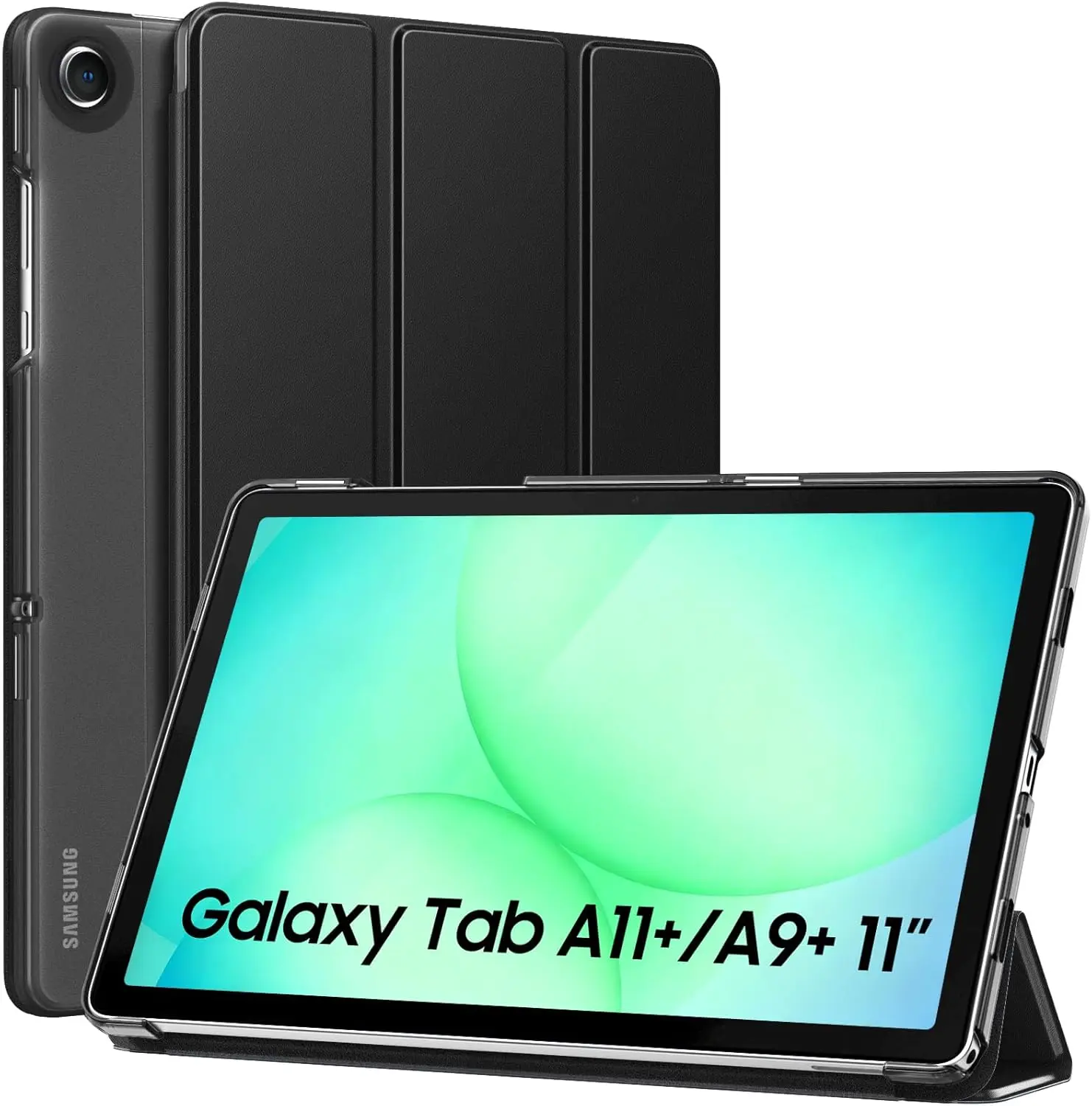 Table Case for Samsung Galaxy Tab A11+ 11 Inch 2026 & Tab A9+ 11 Inch 2024, Slim Stand Hard PC Translucent Back Shell Smart Cover with Auto Wake/Sleep, Black, Tablet