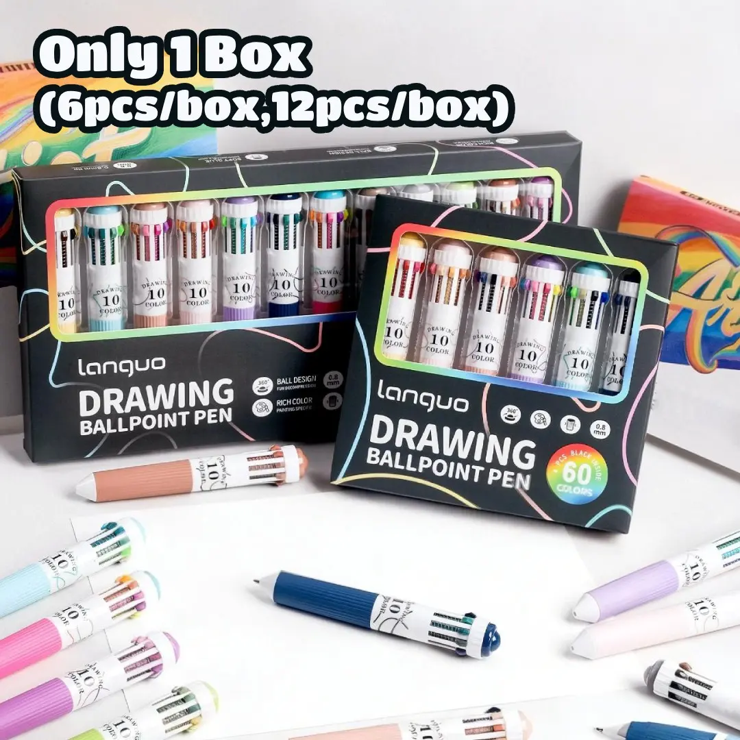 6/12 Pack 10-in-1 Multicolor Ballpoint Pen Set, Retractable Clicker Pens, 0.8mm Tip Retractable Colored Pens for Drawing and Writing, School Office Art Supplies
