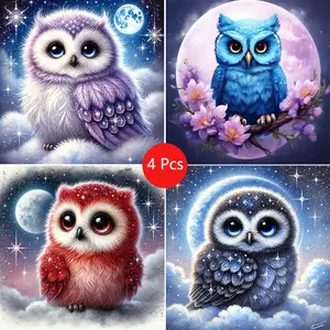 4pcs Owl Pattern Diamond Painting Kit, Adult Art Craft Set, Frameless DIY 5D Diamond Art, Full Drill Round Diamond Home Decor