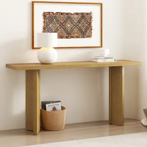 Modern Minimalist Console Table, Pine Veneer Entryway Table with Geometric Legs, Narrow Sofa Table for Living Room, Hallway & Foyer