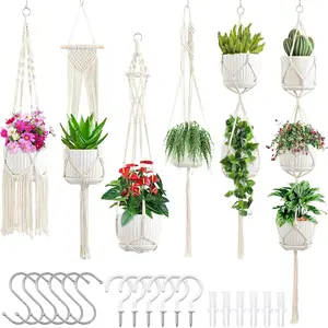 Macrame Plant Hangers, 6Pack Hanging Planters for Indoor Plants w/ 6 Set Hangers Kit Handmade Macromay Plant Hangers Indoor Flower Pots Holder Stand for Boho Home Décor (POTS NOT Included)