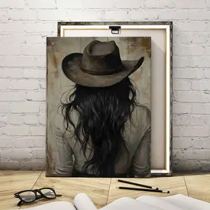 1Count Wooden Frame Canvas, Western Cowgirl With Hat Painting, Exquisite Poster, Fashion Living Room Decoration, Modern Art, Bedroom Poster, High Definition Home Poster, Affordable Poster, Ideal Gift, Waterproof, Printing, Art, Wood Wall Art
