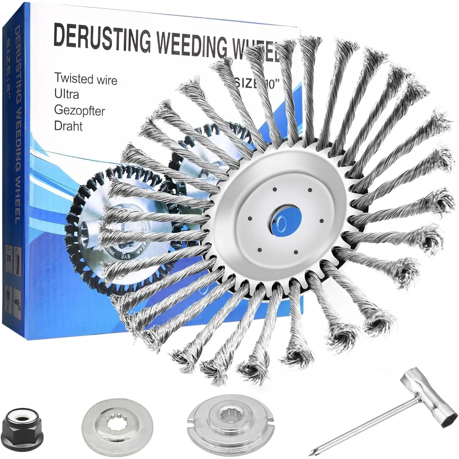 New Upgrade 10 Inch Unbreakable Wired Trimmer Blade, Steel Wire Cutter Trimmer Head, Wire Rotary Brush Weed Trimmer Head, Weed Eater Head with Adapter