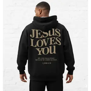 Men's Jesus Loves You Slogan Graphic Hoodie - Cotton Blend Long Sleeve Pullover Regular Fit | Soft & Breathable Fabric, Durable Print, Everyday Comfort, Machine Washable, urban streetwear city outdoor