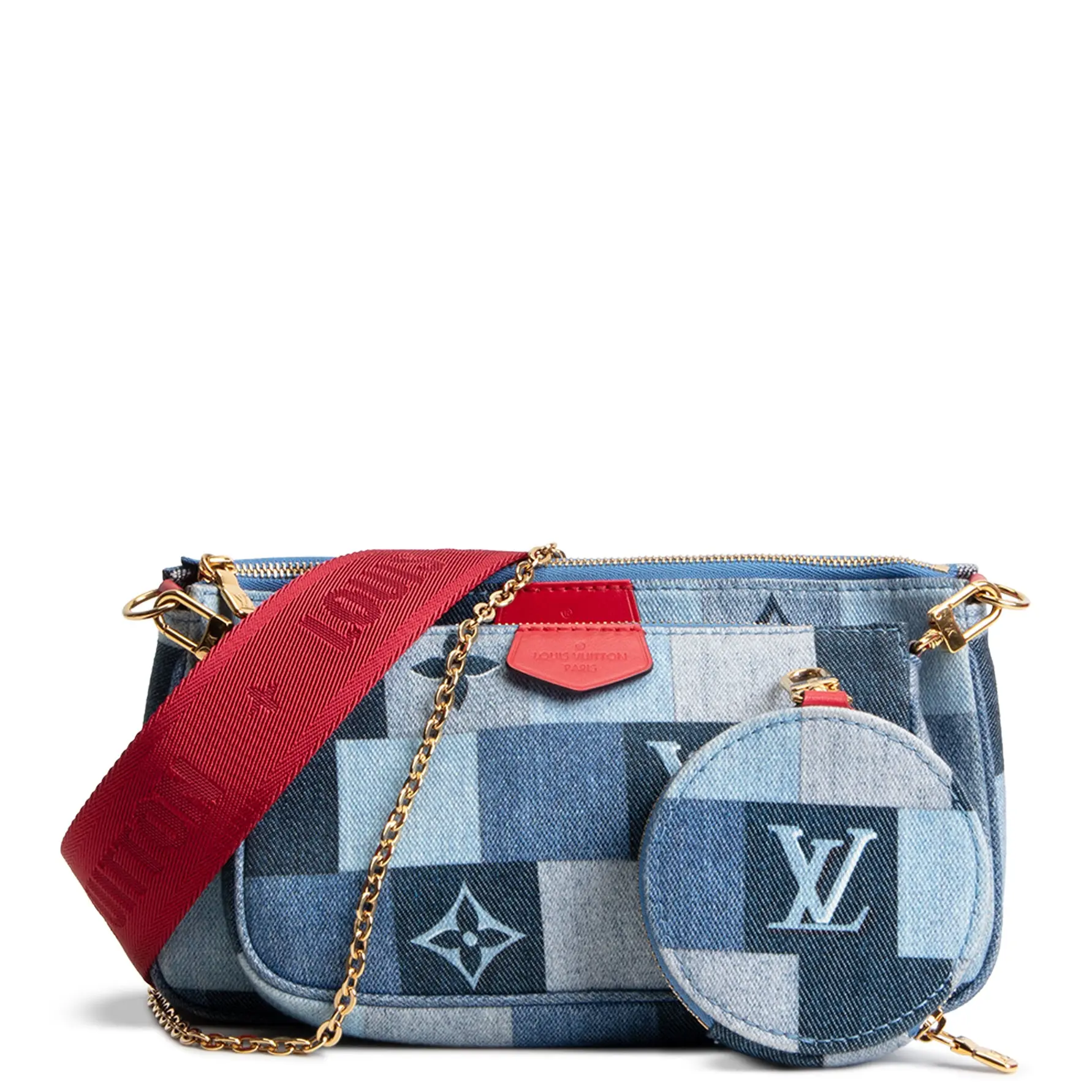 Pre-owned Louis Vuitton Damier Denim Patchwork Crossbody bags Multi Pochette Accessoires Blue/Red