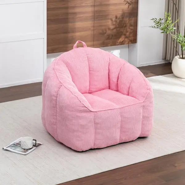 Giant Bean Bag Chair for Adults, Teens and Kids, Cozy Fluffy Corduroy Beanbag Chair with Filler, Large Floor Lounge Sofa for Living Room, Bedroom, Dorm, Gaming and Reading(Pink)