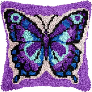 Butterfly Latch Hook Kits for Adults Beginners Pre-Printed Latch Hook Rug Pillow Kit Insect Cross-Stitch Cushion for Home Sofa Decoration 17x17 in Handmade Gift