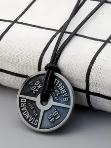 Round Shaped Dumbbell Design Pendant Necklace, Sportive Adjustable Pu Leather Lanyard for Men, Fashion Accessories for Daily Wear, Drop Necklaces