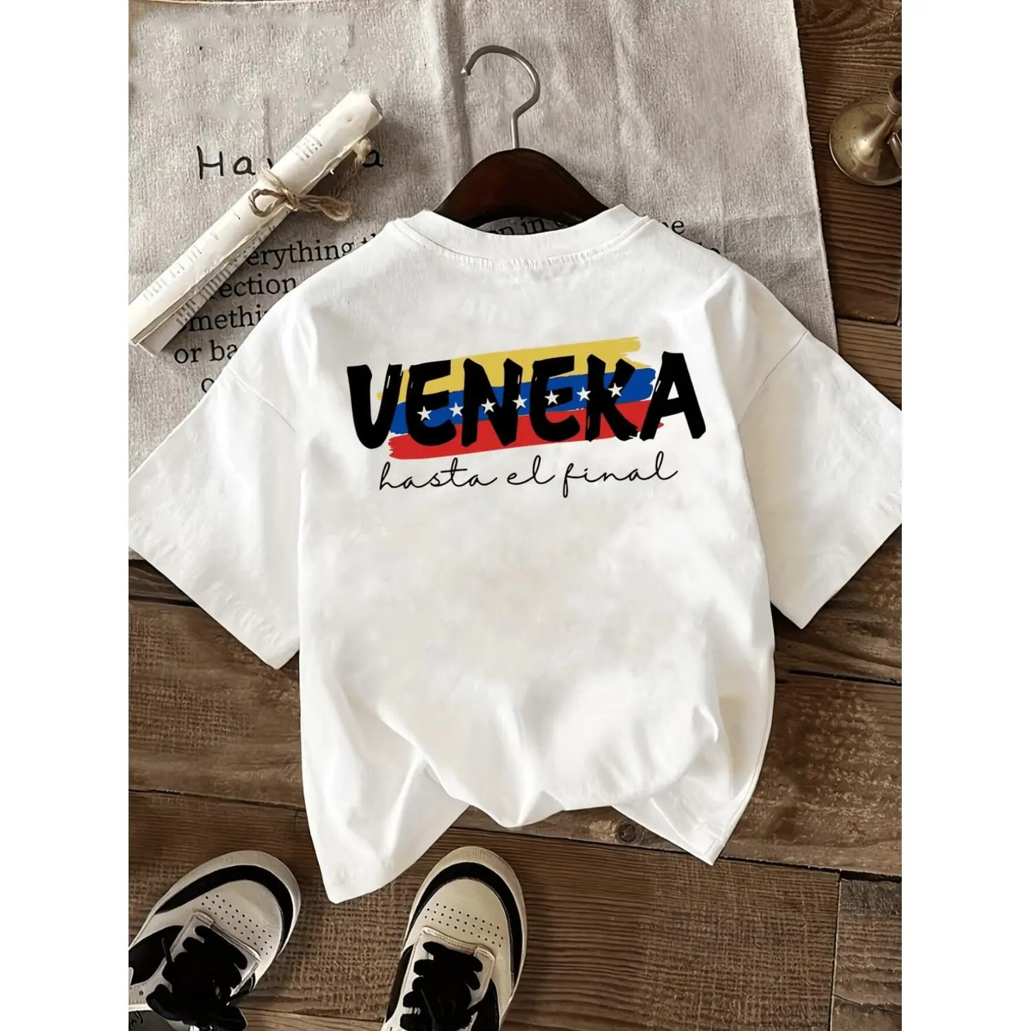 Women's T Shirt Venezuela Flag Letter Back Graphic Print White Short Sleeve Cotton Casual Crew Neck Regular Fit Soft and Breathable Suitable for Year Round Wear and Daily Casual Great Gift Idea for Holidays or Friends