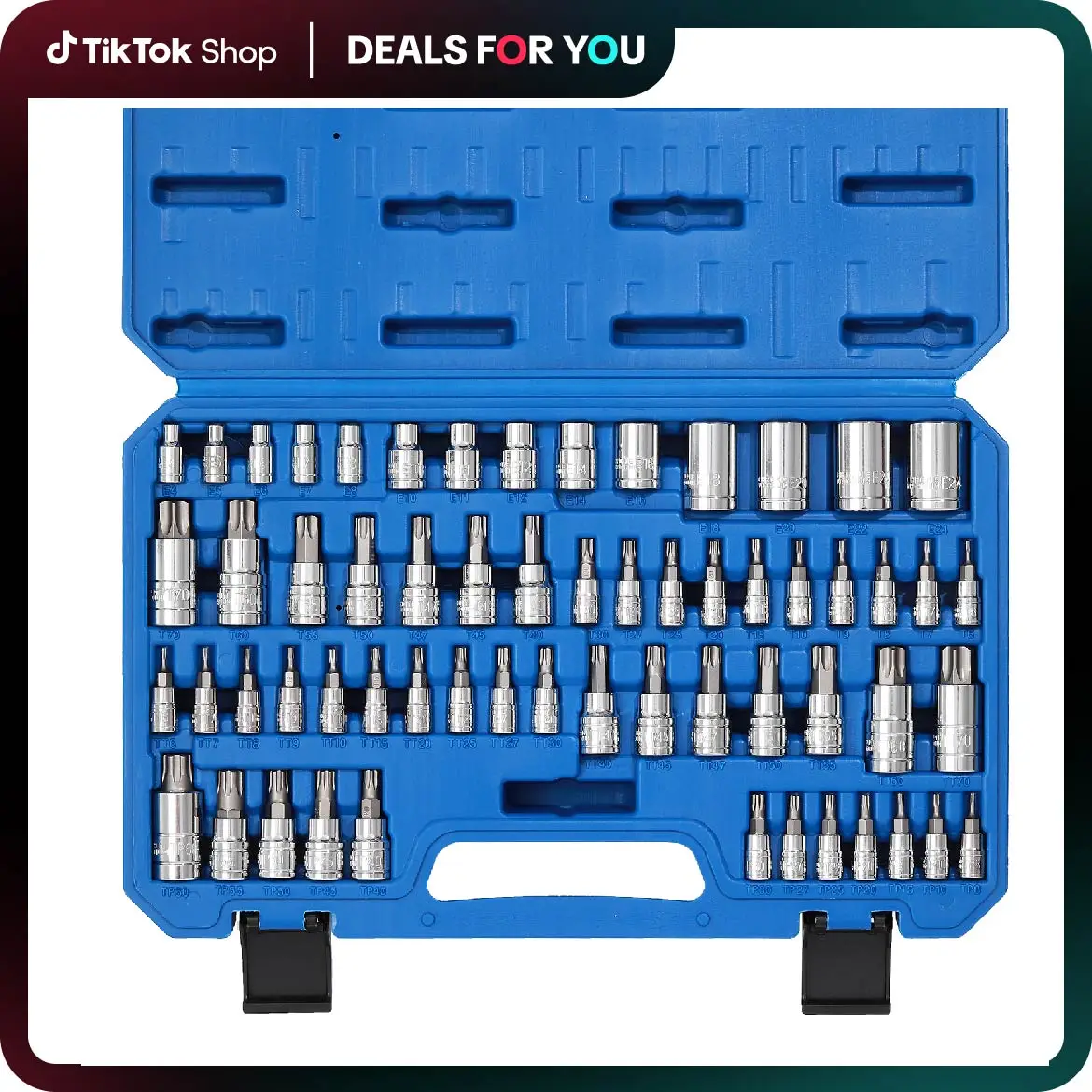 CASOMAN Master Torx Bit Socket and External Torx Socket Set, 60-Piece Set, S2 and Cr-V Steel，E4-E24, T6-T70,TT6-TT70,TP8-TP60 Hand Tools Wrench,#TikTo