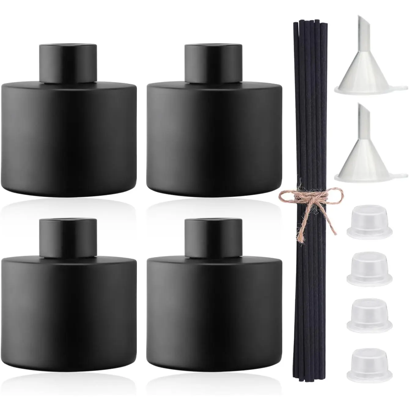 4 count 100ML Glass Diffuser Bottles Black, Refillable Empty Perfume  Reed Bottles with 20 count Reeds Sticks & Caps & Funnel, Diffuser Jars for DIY  Oil Wedding Party Decoration