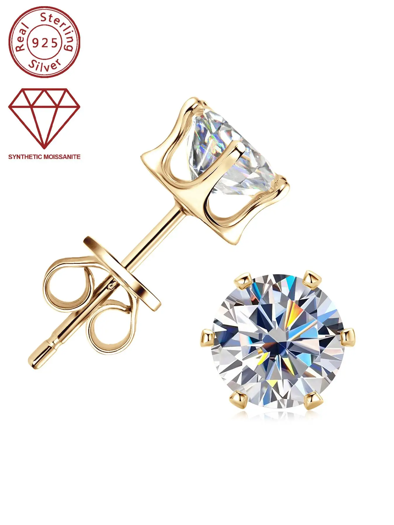 925 Sterling Silver Synthetic Moissanite Earrings, Round Cut Earrings, Fashion Jewelry Accessories for Women & Men, Trendy All-match & Exquisite Jewel